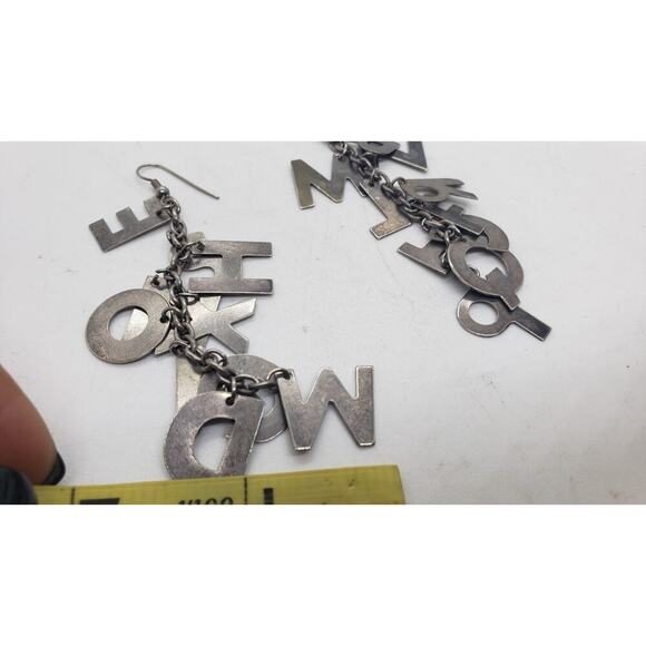 Vintage Earrings Super Long Dangle Letter Charms Spell Words 1970s Create - Picture 5 of 7